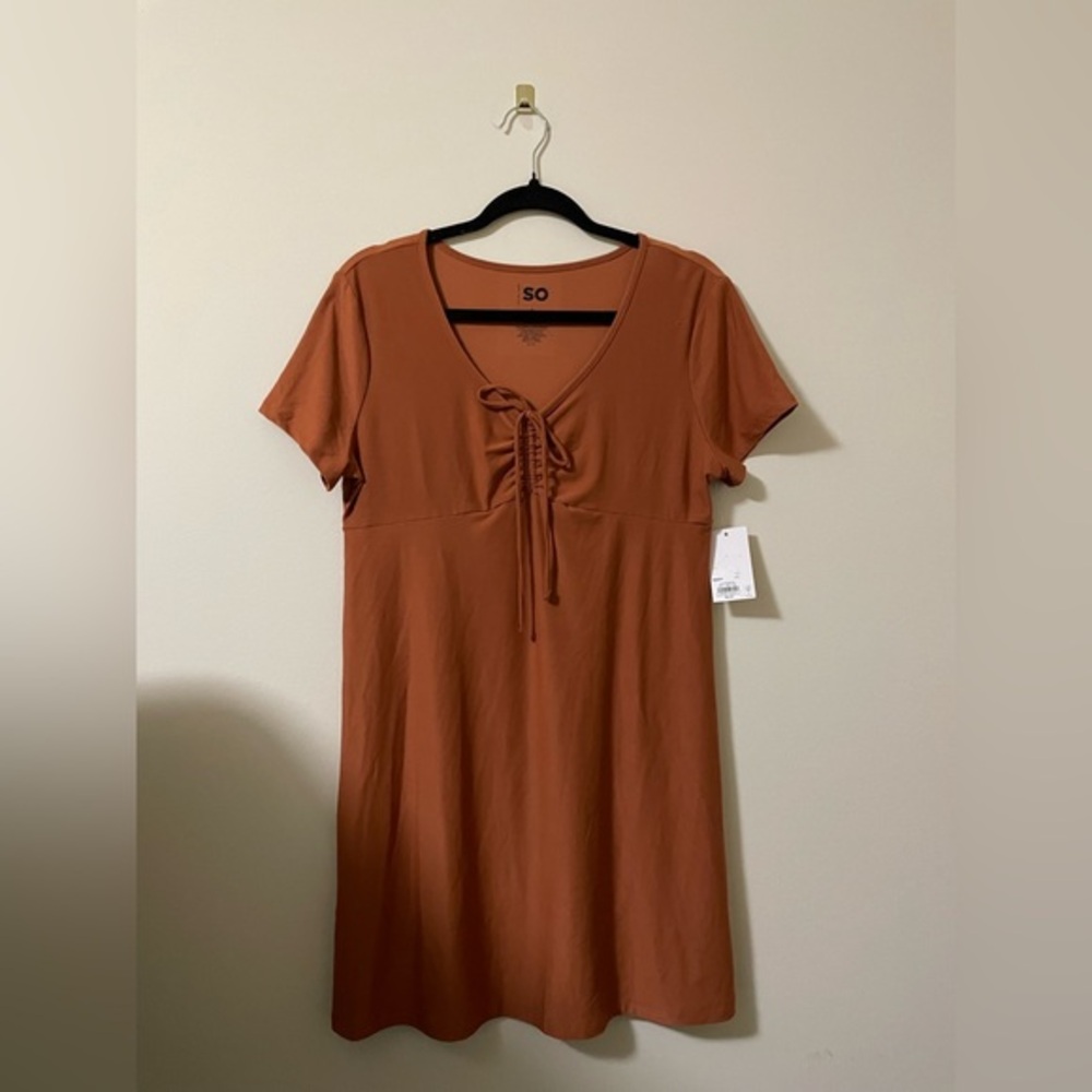 NWT SO Mini Babydoll Front Tie‎ Dress in Copper Rose - L